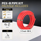 1/2 Inch-100 ft Foskan Red PEX-B Pipe,Water Tubing with a Pipe Cutter,24 Pcs 1/2" Pex Crimp Brass Fittings & 50 Pcs Clamp rings