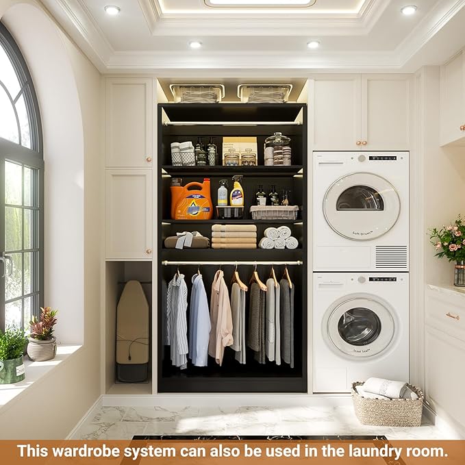 Unikito 3FT Freestanding Closet System with 2 Hanging Rods & Adjustable Shelve, 36'' Wood Closet Organizer System, Clothes Garment Rack, Sturdy Walk-in Closet Tower, Easy Assembly, Hold 800LBS, Black