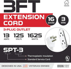 Iron Forge Cable 2 Pack 3 ft Flat Plug White Extension Cord with 3 Outlets - 16/3 SJTW 3 Prong Indoor Extension Cord with Multiple Outlets