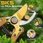 8.5" Professional Bypass Pruning Shears – Heavy Duty Garden Scissors & Clippers for Wood & Tree Trimming, Ultra Sharp SK5 Blade, Ergonomic Handle, Perfect Gardening Gift, 2025 Wood-Like Finish