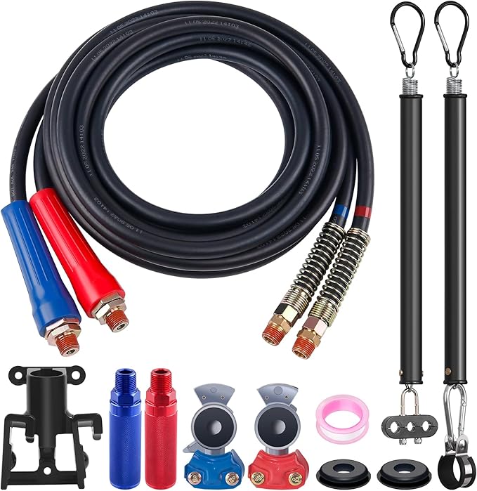 15 FT Semi Truck Air Line Kit Straight Heavy Duty Air Line Hoses with Gladhands, Handles, Holder and 16" Tender Spring Kit for Trailer Truck Tractors Parts