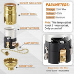 4 Pcs Pull Chain Lamp Socket Replacement, E26 Standard Threaded Base, Light Socket with Pull Chain, Lamp Parts for Repair (Gold)