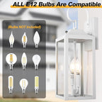 White Dusk to Dawn Outdoor Wall Lantern 2-Light, 19" Large Outside Modern Wall Sconce Light Fixture, Industrial Porch Light Wall Mount with Glass, Waterproof Farmhouse Exterior Lamp Lighting