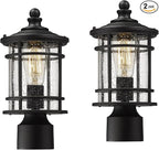 Emliviar Outdoor Post Lights 2 Pack - 12.5 Inch Modern Farmhouse Post Lamps with Seeded Glass in Black Finish, XE229P-S-2PK BK