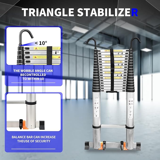 JADDUO Telescoping Ladder,24.6 FT Extension Ladder,Aluminum Lightweight Telescopic Ladder with 2 Triangle Stabilizers