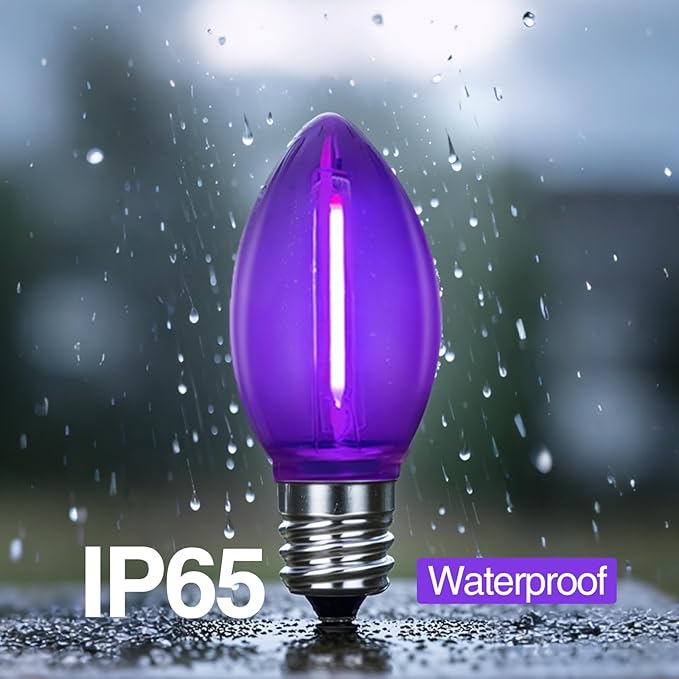 25 Pack C7 Replacement Bulbs, Dark Purple LED Halloween Light Bulbs, E12 Candelabra Base for Christmas Thanksgiving Xmas Tree Holiday Patio Outdoor String Lights Decor