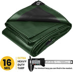 PROTARP Extra Heavy Duty 16 Mil Tarp Cover, Waterproof, UV Resistant, Rip and Tear Proof, Poly Tarpaulin with Reinforced Edges for Roof, Camping, Patio, Pool, Boat. (Green/Black 16′ X 20′)