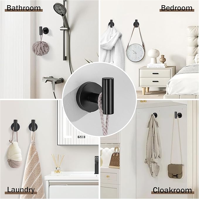 Matte Black Towel Bar Set 10 Pieces Bathroom Hardware Accessories Set Towel Rack Set for Bathroom SUS304 Stainless Steel Toilet Paper Holder Wall Mounted, 23.6 Inch