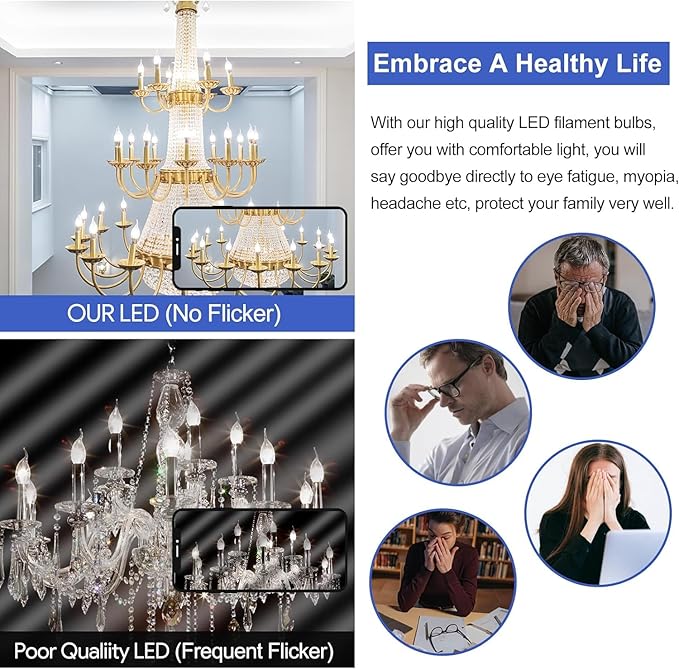 E12 Dimmable Light Bulbs 60 Watt Candelabra Led Bulbs 4000k Daylight Frosted Edison Bulbs 6W for Chandelier Light and Ceiling Fan Light AC120V 600lm b11 led Bulb Torpedo,6Pack