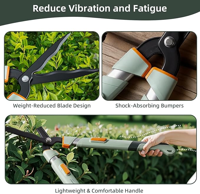 PrunePro Hedge Shears 27"-35" Extendable Handle Trimmer Clippers with Wavy Sharp Stainless Steel Blade Garden Shears Bush Cutters