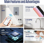 Westinghouse 11kW 240V Tankless Water Heater Electric, Up to 2.6 GPM Instant Hot Water Heater, 1-3 Point of Use Hot Water, Wi-Fi Enabled, APOLO-11k