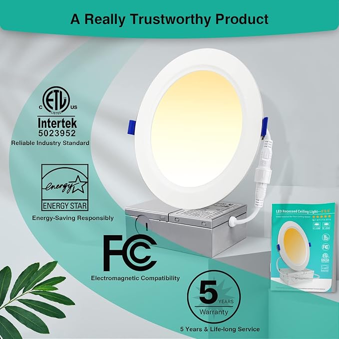HiBay 8 Pack 4 Inch Ultra-Thin LED Recessed Lighting, 1200lm 12W 150W Eqv, 5000K Daylight Ceiling Canless Light Fixtures, Dimmable Wafer Downlights - ETL and Energy Star Certified