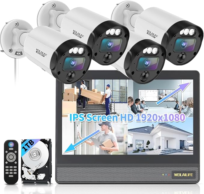 【All-in-One Security System】 4K Outdoor Wired Security Camera System, Home Video Surveillance Systems, Wired Cameras for Home Security