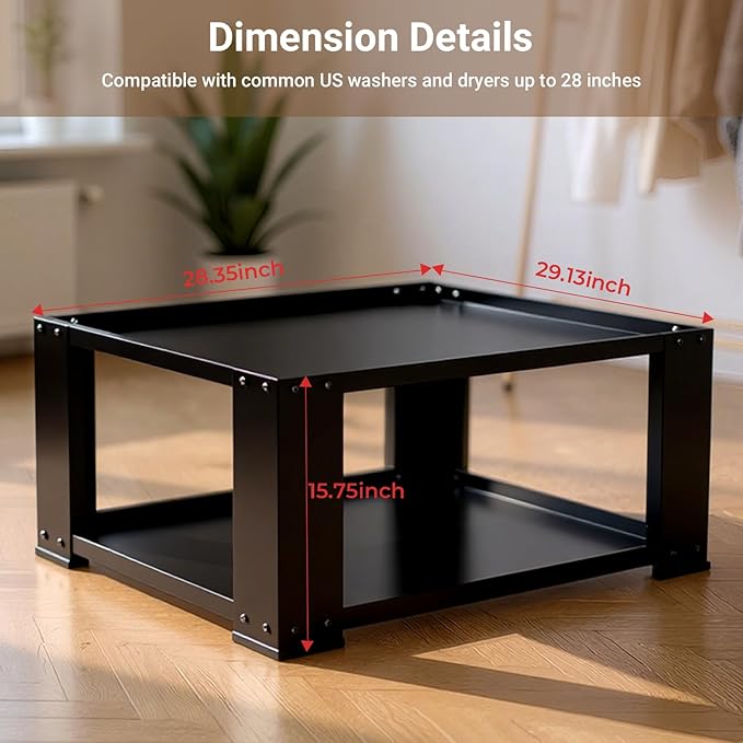 SKM Universal Washer and Dryer Pedestal Stand for 27" & 28" Machines | Heavy-Duty Steel, 700LB Capacity | 15.7" Height, Anti-Slip Design, Black