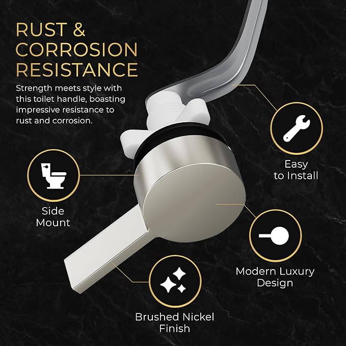 RAVINE Premium Modern Luxury Universal Toilet Handle Replacement, Majestic Collection. Toilet Lever Replacement, Easy Install (Nickel, Side Mount)