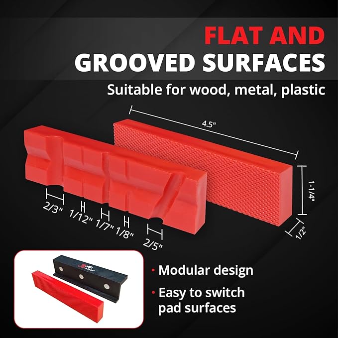 S&F STEAD & FAST 4.5" Soft Jaws for Bench Vise with Z Holder, 2 Pairs, Strongly Magnetic Vise Jaw Pads, TPU, Multi-groove and Textured Inserts, for Clamping, Woodworking, Metal, Plastics