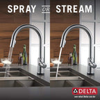 Delta Trinsic Chrome Touch Kitchen Faucet with Pull Down Sprayer, Modern Single Hole Touch On Kitchen Sink Faucet, Single Handle, Chrome 9159T-DST