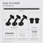 Meranti Aluminum Handrail for Indoor or Outdoor Steps and Stairs – Hand Rails for Elderly – DIY Complete Stair Railing Kit (AHR, Glossy White, 7' Length)