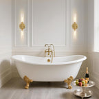 Gold Knurled Texture Wall Sconce Clear Glass Shade Modern Bathroom Vanity Light Fixtures 2-Lights Mid Century Wall Light for Mirror Living Room Hallway E26 T10 Bulbs(Excluded)