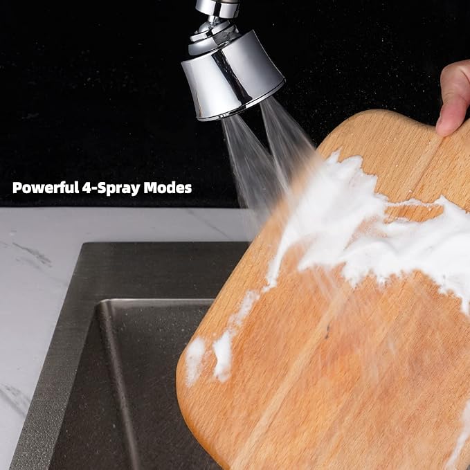 iFealClear Kitchen Sink Faucet Head with Metal Ball Joint, 360° Swivel Faucet Sprayer Head, Big Angle Sink Faucet Aerator Adapter 55/64-27UNS Female Thread, 4 Spray Modes, Extra Brass Adapters, Chrome