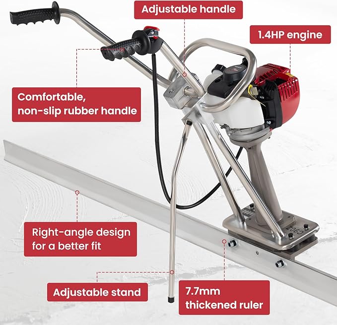 1.4HP Concrete Power Screed with 10ft & 14ft Aluminum Boards, Vibrating Screed Concrete Tool 8000RPM with Adjustable armrests and brackets for Construction