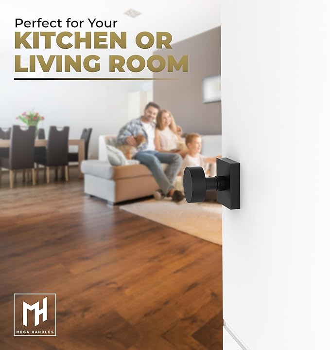 Mega Handles SUANA Passage Door Knob for Hallway, Closet and Bathroom, Reversible Heavy Duty Design Door Knobs, Fits All Standard Door Sizes, Screws Included - Matte Black (1 Pack)