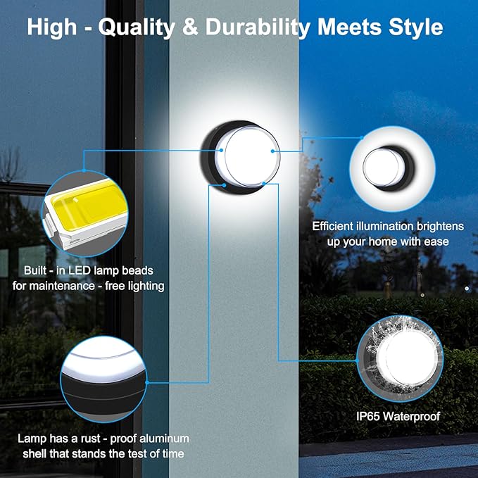 LED Porch Lights Outdoor 12W 6500K LED Wall Lighting Double-Layer Cover Aluminum Exterior Light Fixture Wall Mount IP65 Waterproof for Stairway Garage Patio Bedroom