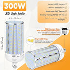 2 Pack 300W Corn LED Light Bulb Fanless,5000K Daylight(3000 Watt Equivalent) E26/E39 Large Mogul Base LED Cob Lamp 44,000LM for Outdoor Indoor Garage Warehouse Factory Workshop Street Backyard