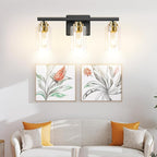 3-Light Bathroom Light Fixtures, 19" Modern Vanity Lights Over Mirror with Clear Glass Shades, Black & Gold Light Fixture, Classic Wall Light Fixture for Mirror Living Room Cabinet Bedroom Porch