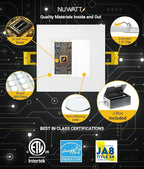 NUWATT 12 Pack 4 Inch LED Square Recessed Lighting, 5CCT Selectable 2700K/3000K/3500K/4000K/5000K, 630 Lumens Dimmable, IC Rated, 4in Square Wafer Lights, Canless LED Downlight, Diecast Aluminum J-Box