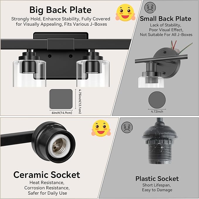 8-Light Bathroom Light Fixtures, 51" Modern Vanity Lights Over Mirror with Clear Glass Shades, Matte Black Light Fixture, Classic Wall Light Fixture for Mirror Living Room Cabinet Bedroom Porch