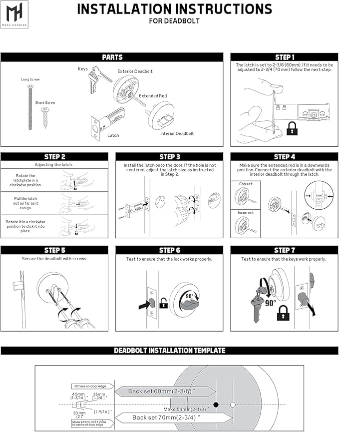 Mega Handles - Prime Deadbolt I Entry Deadbolt Lock - Heavy Duty Square Locking Deadbolt for Left or Right-Handed Doors - Interior/Exterior - Matte Black