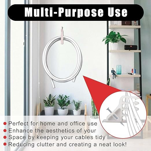 100Pcs Cable Stackers, White Cable Staples Clips with Steel Nails, Electrical Wire stackers, Insulated Cord Staples Multi Cable Wire Clips for Suitable Most Cables