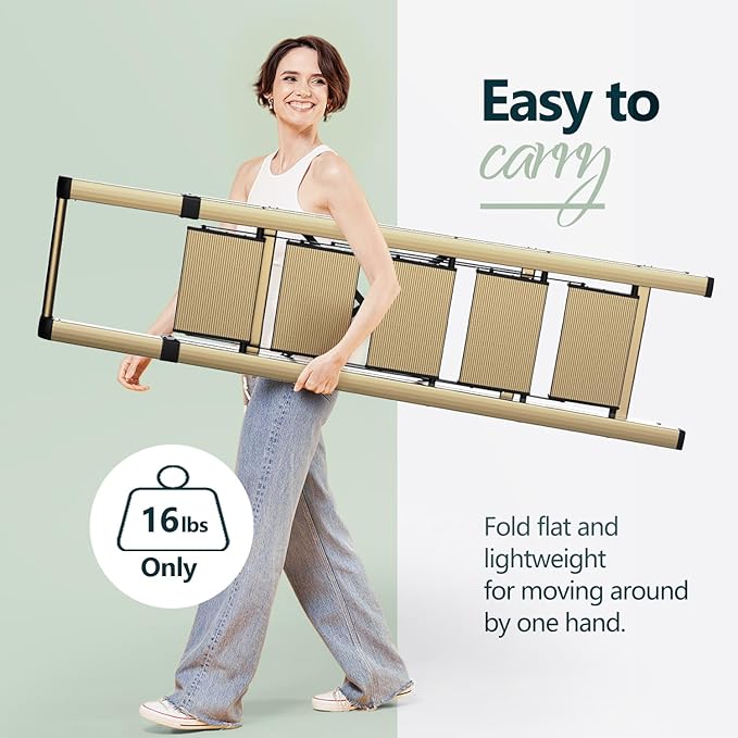 WOA WOA 5 Step Ladder for 10 Feet High Ceiling, Lightweight Foldable Ladder with Non-Slip Wide Pedals, Step Stool with Safe Handrail, Space Saving for Home, Kitchen, Indoor & Outdoor 300lbs - Gold