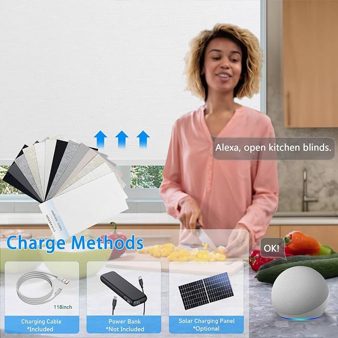 Motorized Blinds with Remote Cordless Automatic Motorized Shades Custom Blinds for Windows Smart Curtains Compatible with Alexa Google Home(,Fabric Samples)