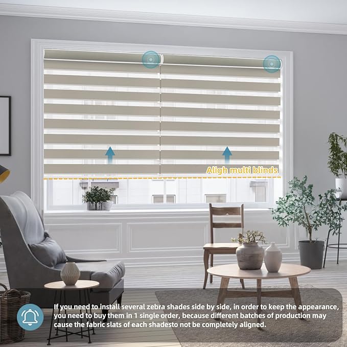 SmartWings Motorized Zebra Shades Work with HomeKit, Alexa, Google Home, 90% Blackout Light Filtering Day Night Sheer Blinds, Privacy Light Control, for Home/Office, Customized, Beige