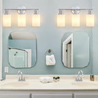 DLLT 3-Light Bathroom Light Fixtures: Chrome Modern Vanity Lights with E26 Bulbs - Milky White Glass Shade Bathroom Wall Lamp for Mirror Kitchen Living Room Hallway Cabinet Porch