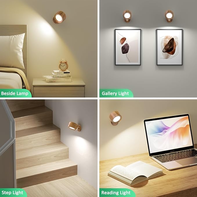 Lightbiz LED Wall Lights, Wall Sconces 3 Pcs with Remote Rechargeable Battery Operated, 3 Color Temperatures & Dimmable Wall Lamp Magnetic 360° Rotation Light for Bedroom Living Room