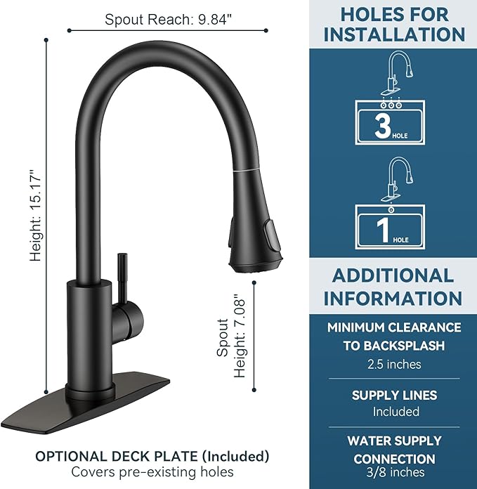 FORIOUS Black LED Kitchen Faucet with Pull Down Sprayer, High Arc Single Handle Modern Stainless Steel Sink Faucet with Temperature Digital Display, Suitable for Farmhouse Camper Rv Bar