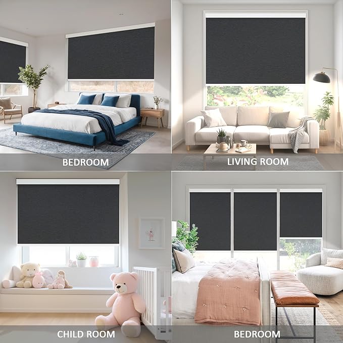 Motorized Blinds with Remote Cordless Automatic Motorized Shades Custom Blinds for Windows Smart Curtains Compatible with Alexa Google Home(Blackout Jacquard Black,W60 x H72in)