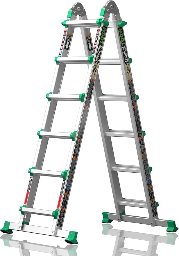 Ladder, Multi Position 6 Step Ladder Extension, 22 Ft Anti-Slip A Frame Compact Folding Ladder, 330LBS Adjustable Telescopic Aluminum Ladders for Home Stairs Roof Outdoor, Escaleras para Casa