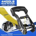 Truck Bed Tie Down Straps Ratchet Set 4 PK 15'x1.5 Inch 4400 lbs Load Rack Roof Car Accessories Heavy Duty Cargo Straps Ratching for Kayak,Moving Furniture,Boat,Trailer,Mattress Tie Downs Rope Yellow