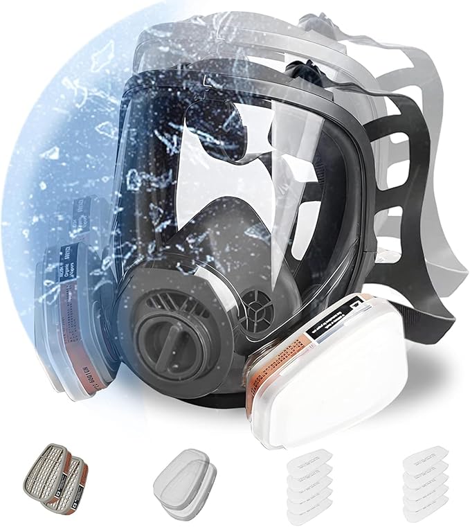 Full Face Respirator Mask, Reusable Respirator Mask with Filters, Gas Mask with Activated Carbon Filter for Gases, Dust, Vapors, Paint, Spray, Epoxy Resin, Welding, Chemicals