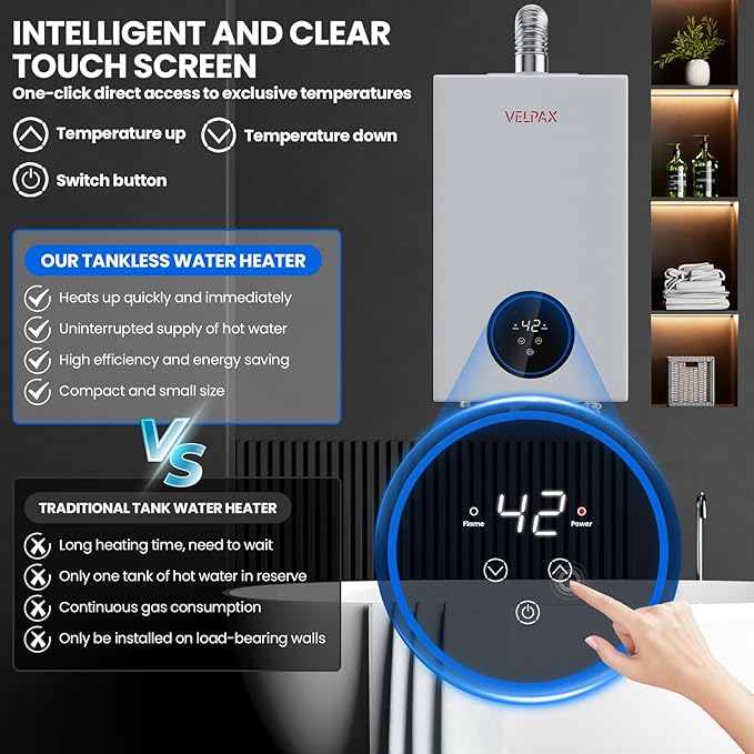 Natural Gas Tankless Water Heater,4.74GPM 18L Indoor,Instant Hot Gas water heater,Constant Natural Water Heater with Fahrenheit Digital Display,Multi-Protection