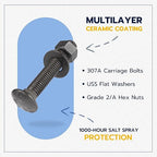 1/2 in. x 3 in. Black Carriage Bolt Kit Includes 12 Bolts, 12 Washers, and 12 Nuts, Ceramic Black Ruspert Coated for Exterior Use - 2X Rust Resistance of Galvanized by Makers Bolt