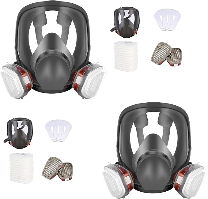 Full Face Respirator Mask: 6800 Gas mask Respirator Mask with Filters 6001 - Dust Mask Anti Fog Against Organic Vapor Fumes Gases for Spray Paint Chemicals Epoxy Resin Welding Sanding（2 pcs）