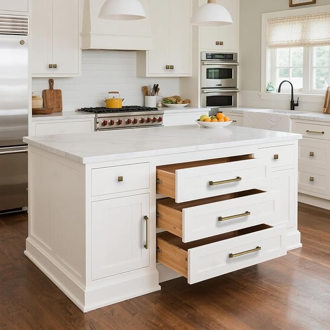 10 Pack 6.3 Inch(160mm) Hole Center Antique Brass Modern Cabinet Pulls Kitchen Cabinet Handles Kitchen Cabinet Hardware Timeless Drawer Pulls for Dresser Cupboard Wardrobe, A-Brass(6.3x10)