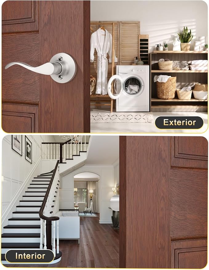 Mengico 2 Set Door Handles Interior,Satin Nickel Door Lever Lock,Interior Dummy Door Handles (Right & Left)