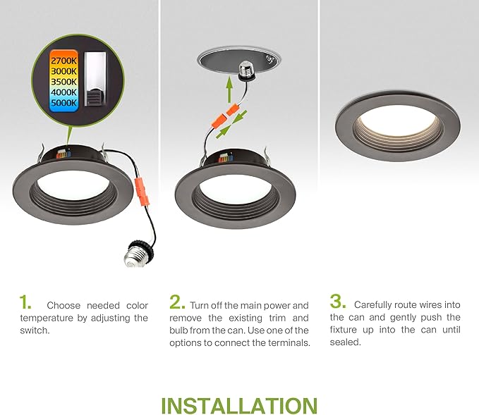 ASD 4 Inch Retrofit LED Recessed Lighting | Metal Trim Bronze 10W 849LM 120V 2700K-5000K Adjustable Ceiling Downlights | Triac Dimmable Wet Rated Room Can Lights, ETL Energy Star