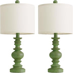 BOBOMOMO 20" Sage Green Table Lamps Set of 2 – Farmhouse Resin Bedside Lamps with Linen Shades, Handcrafted Traditional Rustic Lamp for Bedroom, Living Room, or Corner – Ideal for Small Spaces